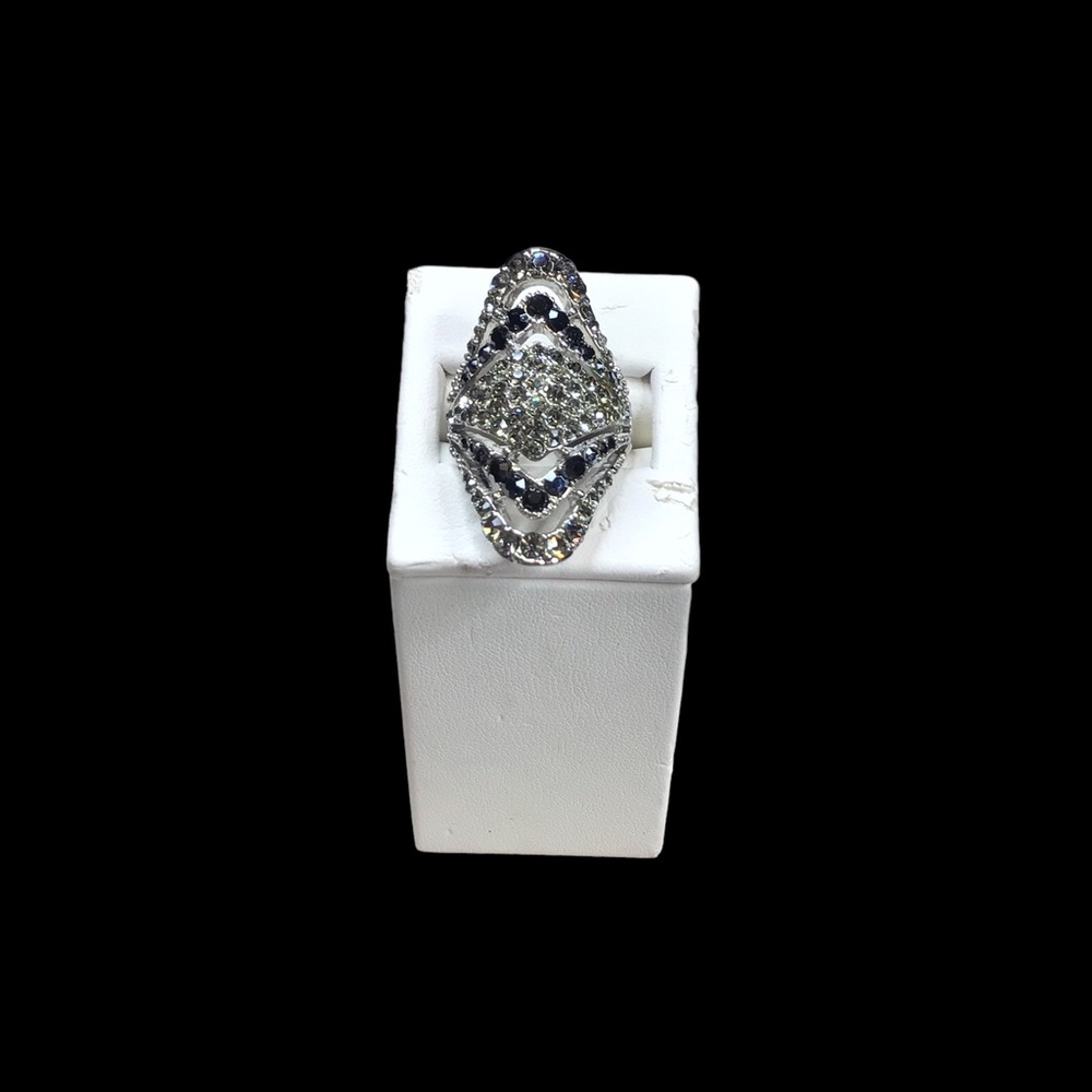 Crystal Deco Long Oval Shield Ring Size 8